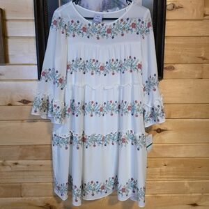 NWTs Floral White Dress with Ruffle Sleeves